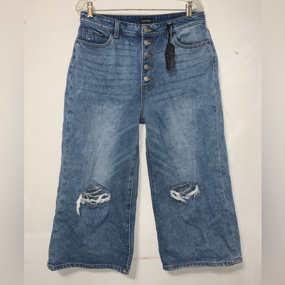 Poison Mushroom Wide Leg High Rise Waisted Jeans Distressed Ripped Streetwear 30